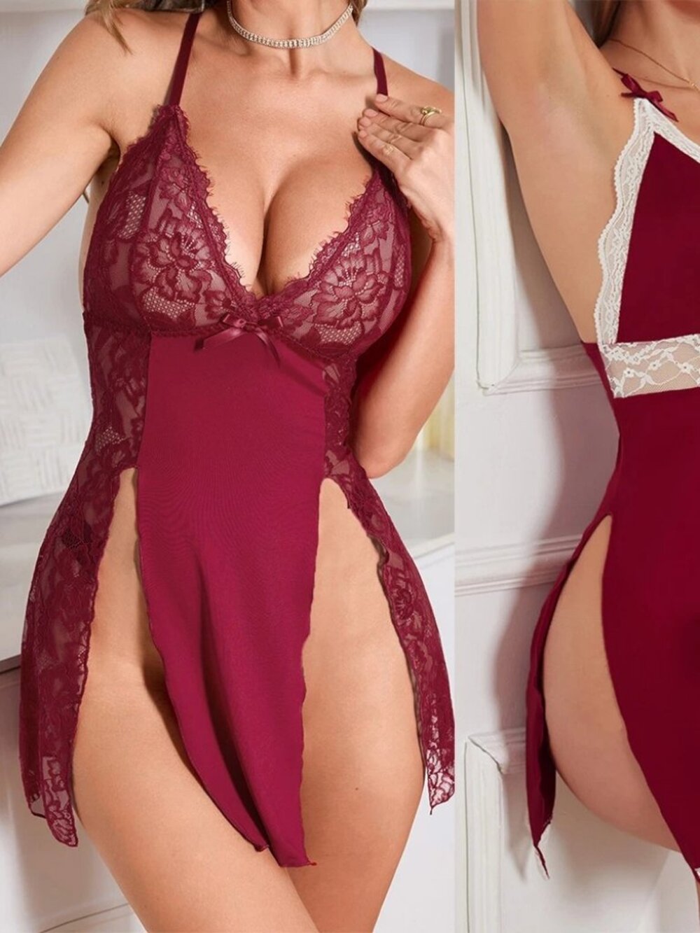 Women's Sexy-Lingerie Babydoll G-string Sleepwear Underwear Lace Dress Nightwear - Picture 2 of 12